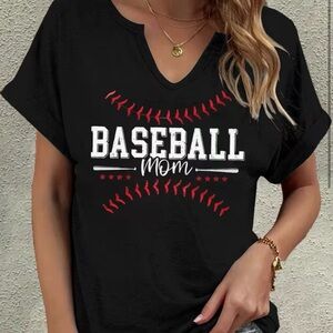 Baseball Mom Graphic V-Neck T-Shirt, Black, XXL *NWT*